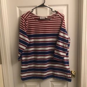 Denim & Co 3/4 Sleeve Placed Stripe Boat Neck Top